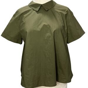 Lalu Blouse Womens S Olive Green Collared Back Cutout Tie Boxy Contemporary Top